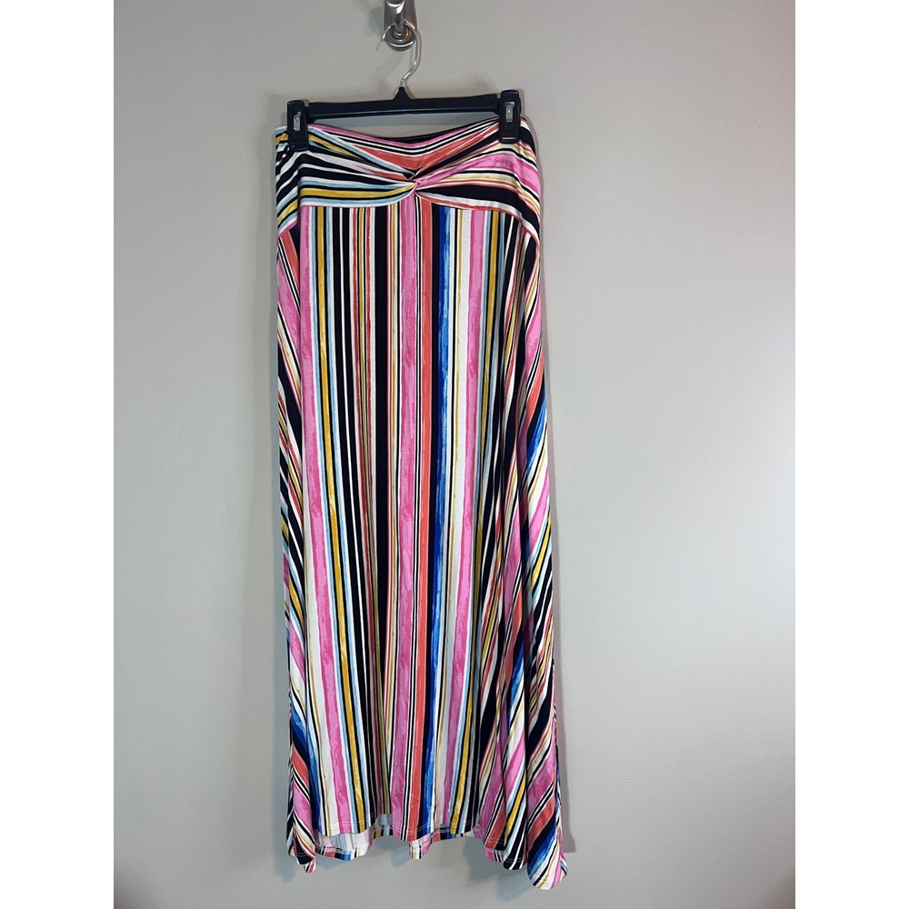 Cato JM Sportswear Multi Color Striped Twist Front Maxi Skirt Medium NWT